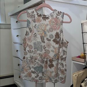 LOFT Floral Tank Top - Cream, Brown, and Blue